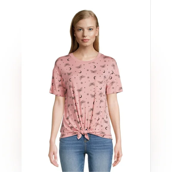 No Boundaries Juniors Conversational Printed Tee - Pink & Black - Size M (7-9) - Picture 3 of 6